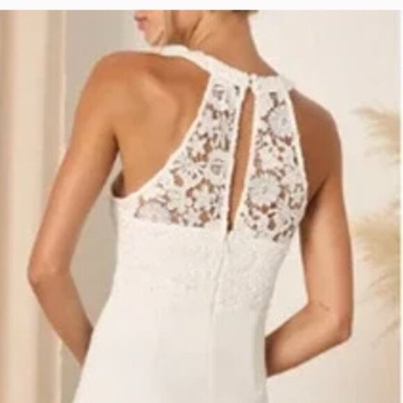 Lulu's Loving Destiny White Lace Halter Mermaid Wedding Maxi Dress Sz L - Picture 4 of 7